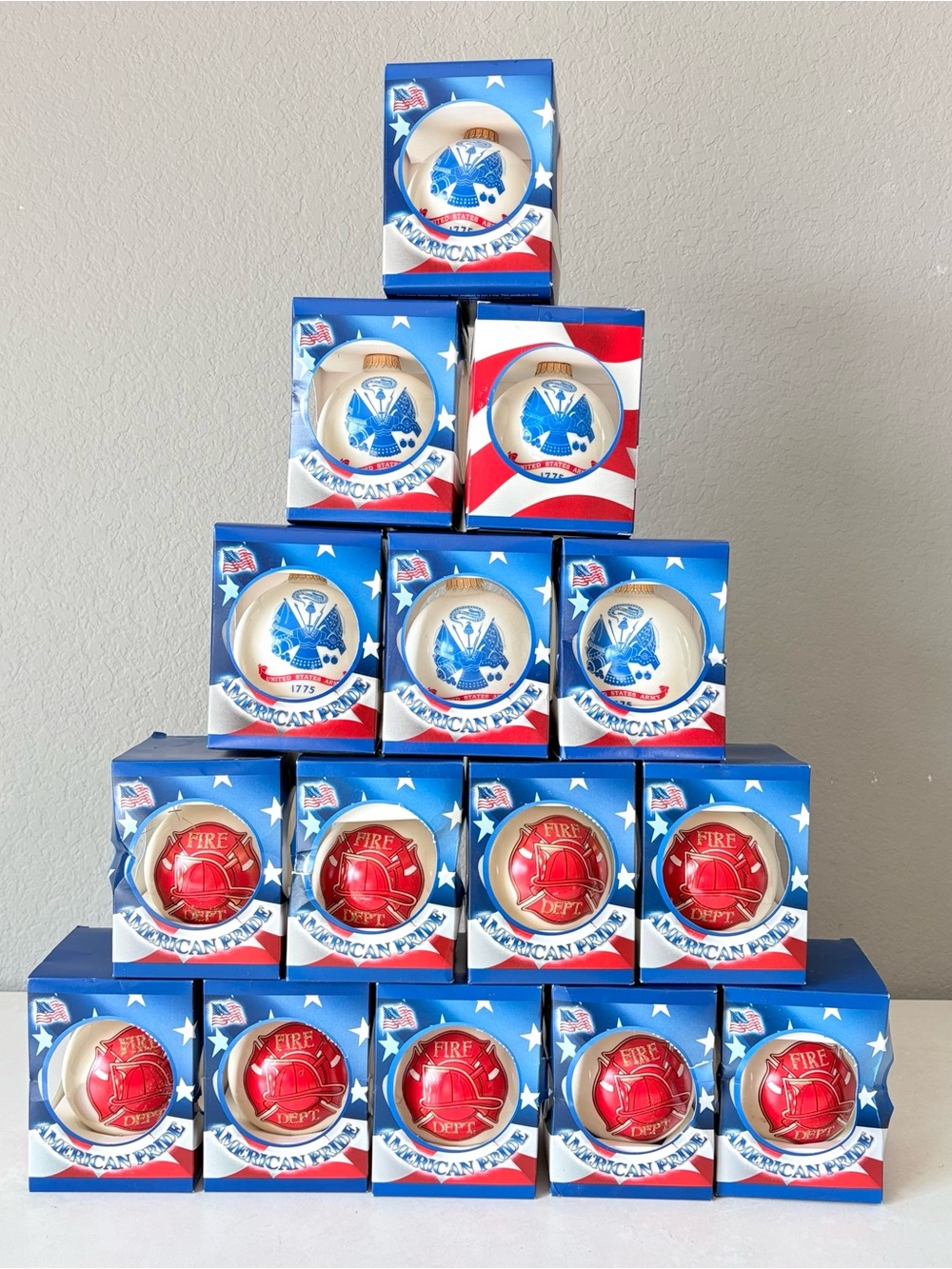 Lot 15 United States Army & Fire Dept American Pride Christmas Ornament USA Made